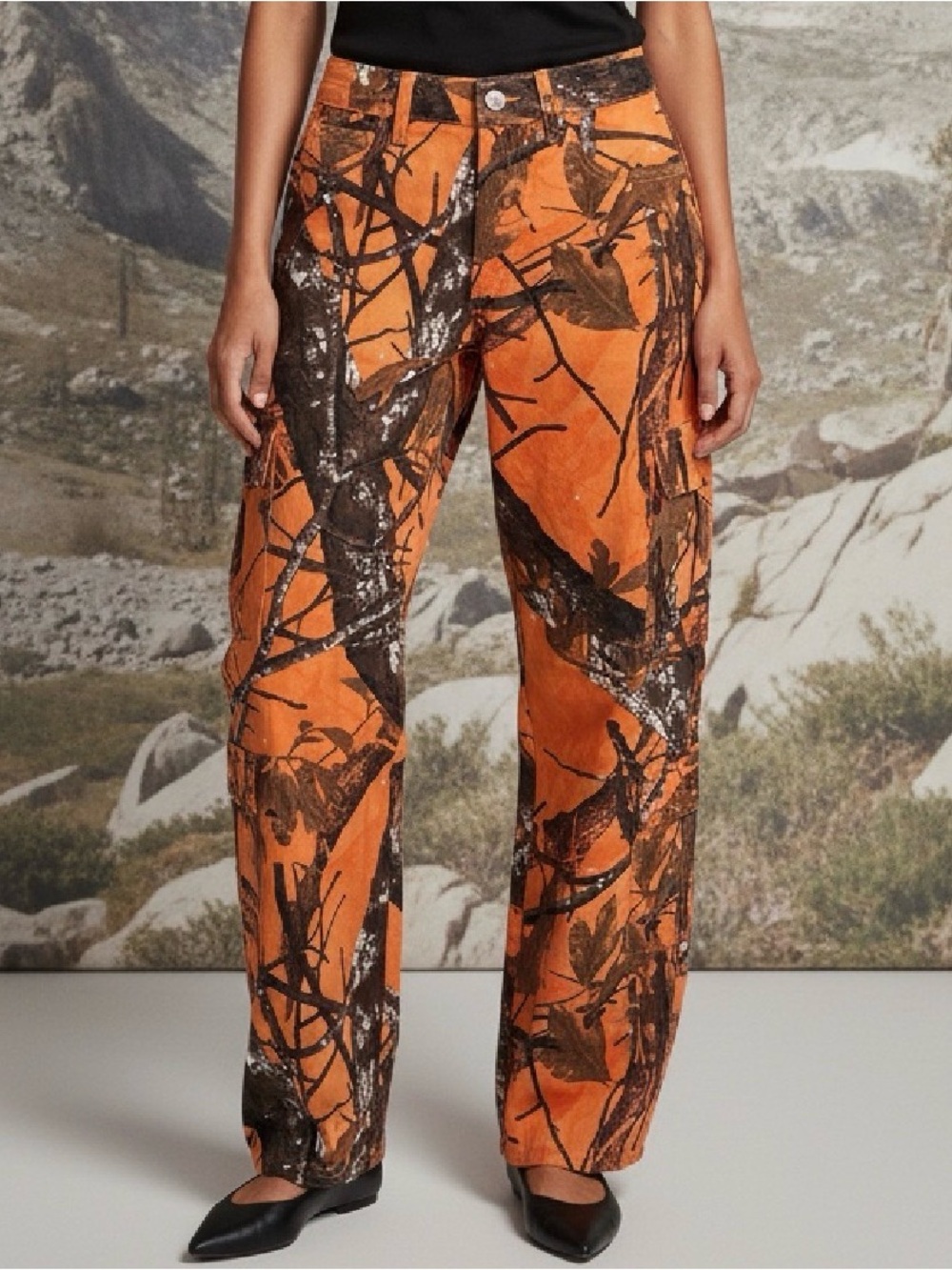 AMERICAN BAZI BLAZE ORANGE TREE CAMO CARGO PANTS